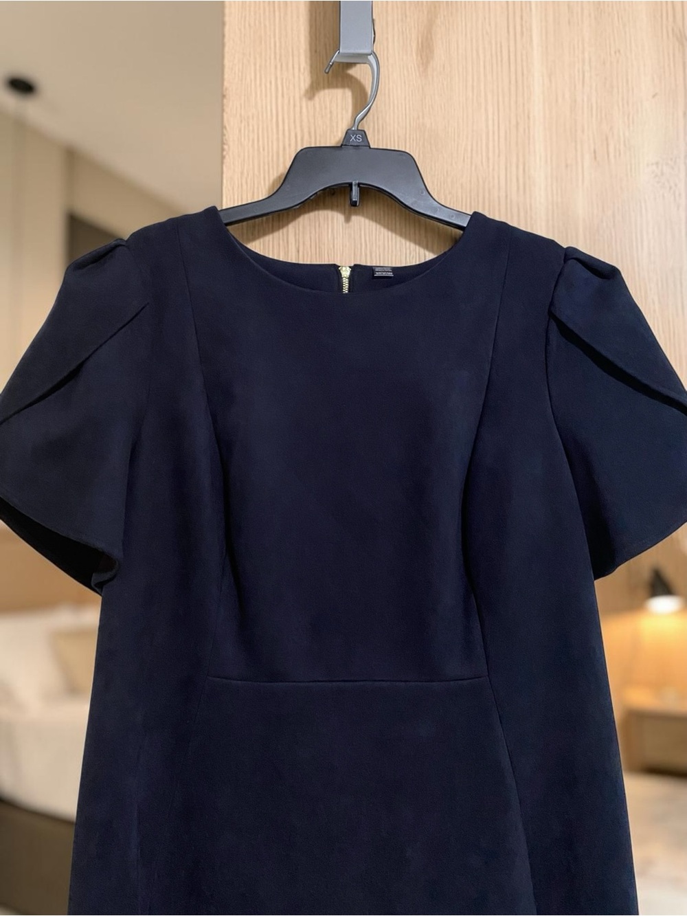 Calvin Klein Navy Faux Suede Short Sleeve Sheath Dress Tulip Sleeve 16 W - Picture 5 of 10